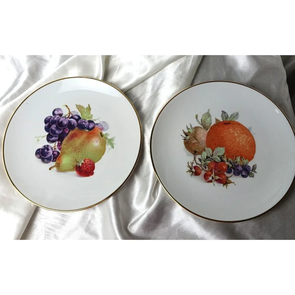 VINTAGE SCHUMANN MADE IN GERMANY FRUIT DESIGN GOLD TRIM 7 1/4'' PLATE LOT OF 6
